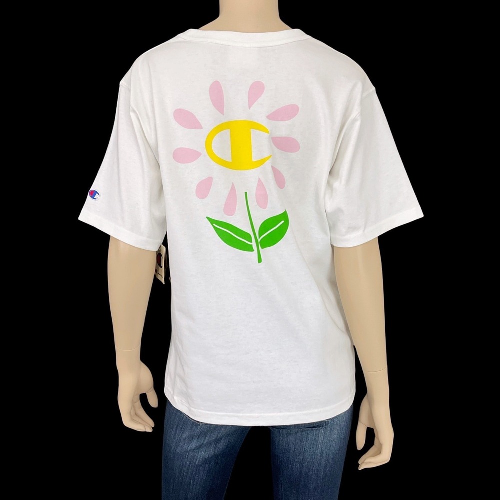 Champion T-Shirt Women Size Small White Logo Floral Graphic Short Sleeve NWT